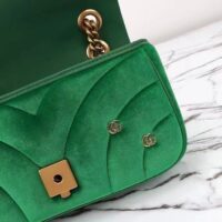 Gucci Women GG Marmont Mini Shoulder Bag Green Quilted Chevron Velvet Leather Double G (8)