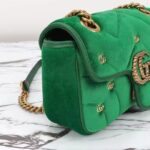 Gucci Women GG Marmont Mini Shoulder Bag Green Quilted Chevron Velvet Leather Double G - Image 9