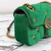 Gucci Women GG Marmont Mini Shoulder Bag Green Quilted Chevron Velvet Leather Double G (8)