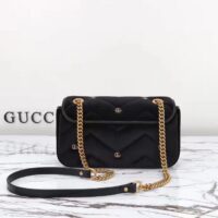 Gucci Women GG Marmont Small Shoulder Bag Black Quilted Chevron Velvet Leather Double G (4)