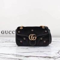 Gucci Women GG Marmont Small Shoulder Bag Black Quilted Chevron Velvet Leather Double G (4)