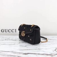 Gucci Women GG Marmont Small Shoulder Bag Black Quilted Chevron Velvet Leather Double G (4)