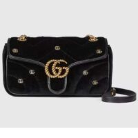 Gucci Women GG Marmont Small Shoulder Bag Black Quilted Chevron Velvet Leather Double G (4)