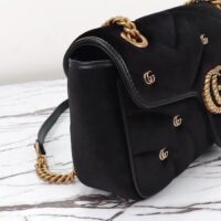 Gucci Women GG Marmont Small Shoulder Bag Black Quilted Chevron Velvet Leather Double G (4)