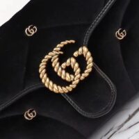 Gucci Women GG Marmont Small Shoulder Bag Black Quilted Chevron Velvet Leather Double G (4)