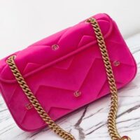 Gucci Women GG Marmont Small Shoulder Bag Dark Pink Quilted Chevron Velvet Leather Double G (8)