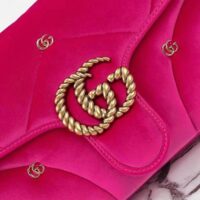 Gucci Women GG Marmont Small Shoulder Bag Dark Pink Quilted Chevron Velvet Leather Double G (8)