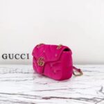 Gucci Women GG Marmont Small Shoulder Bag Dark Pink Quilted Chevron Velvet Leather Double G - immagine 6