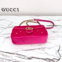 Gucci Women GG Marmont Small Shoulder Bag Dark Pink Quilted Chevron Velvet Leather Double G (8)