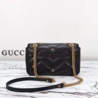 Gucci Women GG Marmont Small Shoulder Bag Double G Black Matelassé Chevron Leather (8)