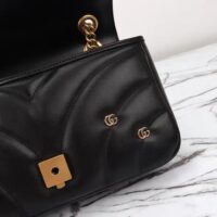 Gucci Women GG Marmont Small Shoulder Bag Double G Black Matelassé Chevron Leather (8)
