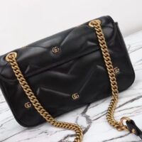 Gucci Women GG Marmont Small Shoulder Bag Double G Black Matelassé Chevron Leather (8)