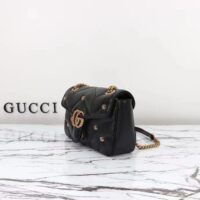 Gucci Women GG Marmont Small Shoulder Bag Double G Black Matelassé Chevron Leather (8)