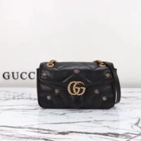 Gucci Women GG Marmont Small Shoulder Bag Double G Black Matelassé Chevron Leather (8)