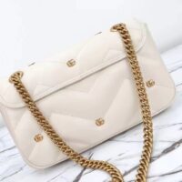 Gucci Women GG Marmont Small Shoulder Bag Double G White Matelassé Chevron Leather (8)