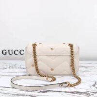 Gucci Women GG Marmont Small Shoulder Bag Double G White Matelassé Chevron Leather (8)