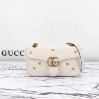 Gucci Women GG Marmont Small Shoulder Bag Double G White Matelassé Chevron Leather (8)