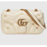 Gucci Women GG Marmont Small Shoulder Bag Double G White Matelassé Chevron Leather (8)