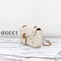 Gucci Women GG Marmont Small Shoulder Bag Double G White Matelassé Chevron Leather (8)