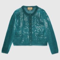 Gucci Women GG Mohair Silk Cardigan Teal Blend Sequin Embroidery Crewneck Long Sleeves (1)