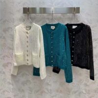 Gucci Women GG Mohair Silk Cardigan Teal Blend Sequin Embroidery Crewneck Long Sleeves (1)