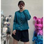 Gucci Women GG Mohair Silk Cardigan Teal Blend Sequin Embroidery Crewneck Long Sleeves - Image 12