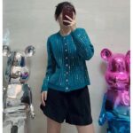 Gucci Women GG Mohair Silk Cardigan Teal Blend Sequin Embroidery Crewneck Long Sleeves - Image 15