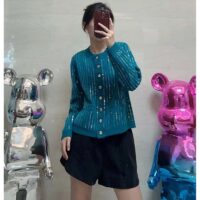 Gucci Women GG Mohair Silk Cardigan Teal Blend Sequin Embroidery Crewneck Long Sleeves (1)