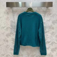 Gucci Women GG Mohair Silk Cardigan Teal Blend Sequin Embroidery Crewneck Long Sleeves (1)