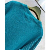 Gucci Women GG Mohair Silk Cardigan Teal Blend Sequin Embroidery Crewneck Long Sleeves (1)