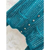 Gucci Women GG Mohair Silk Cardigan Teal Blend Sequin Embroidery Crewneck Long Sleeves (1)