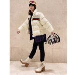 Gucci Women GG Padded Nylon Bomber Jacket Web White Goose Down Detachable Sleeves High Neck - Imagen 13