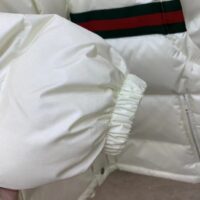 Gucci Women GG Padded Nylon Bomber Jacket Web White Goose Down Detachable Sleeves High Neck (13)