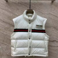 Gucci Women GG Padded Nylon Bomber Jacket Web White Goose Down Detachable Sleeves High Neck (13)