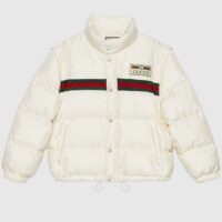 Gucci Women GG Padded Nylon Bomber Jacket Web White Goose Down Detachable Sleeves High Neck (13)