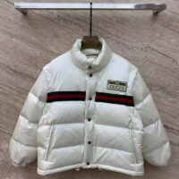 Gucci Women GG Padded Nylon Bomber Jacket Web White Goose Down Detachable Sleeves High Neck (13)