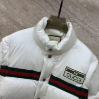 Gucci Women GG Padded Nylon Bomber Jacket Web White Goose Down Detachable Sleeves High Neck (13)