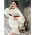 Gucci Women GG Padded Nylon Bomber Jacket Web White Goose Down Detachable Sleeves High Neck - Imagen 14
