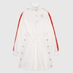 Gucci Women GG Technical Jersey Dress Web High Neck Dropped Shoulder Elastic Cuffs Drawstring Waist