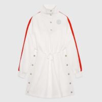 Gucci Women GG Technical Jersey Dress Web High Neck Dropped Shoulder Elastic Cuffs Drawstring Waist