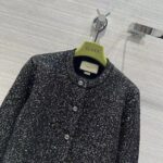 Gucci Women GG Viscose Knit Cardigan Blend Sequin Embroidery Silver Crewneck Long Sleeves - Imagen 4