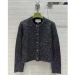 Gucci Women GG Viscose Knit Cardigan Blend Sequin Embroidery Silver Crewneck Long Sleeves - Imagen 2