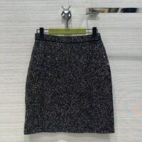 Gucci Women GG Viscose Knit Skirt Blend Sequin Embroidery Black Silver A-Line Zip Closure (10)