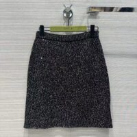 Gucci Women GG Viscose Knit Skirt Blend Sequin Embroidery Black Silver A-Line Zip Closure (10)