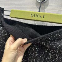 Gucci Women GG Viscose Knit Skirt Blend Sequin Embroidery Black Silver A-Line Zip Closure (10)