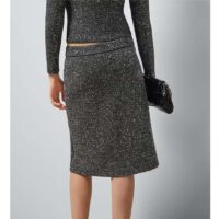 Gucci Women GG Viscose Knit Skirt Blend Sequin Embroidery Black Silver A-Line Zip Closure (10)