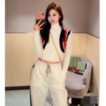 Gucci Women GG Viscose Knit Top Ivory High Neck Long Sleeves Cropped Length - Image 11