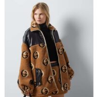 Gucci Women GG Wool Fleece Jacquard Zip Jacket Lined High Neck Dropped Shoulder Nylon Inserts (1)