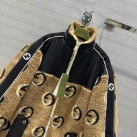 Gucci Women GG Wool Fleece Jacquard Zip Jacket Lined High Neck Dropped Shoulder Nylon Inserts (1)