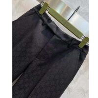 Gucci Women GG Wool Jacquard Pant Black Fitted Waistband Four Pleats Wide Leg (5)